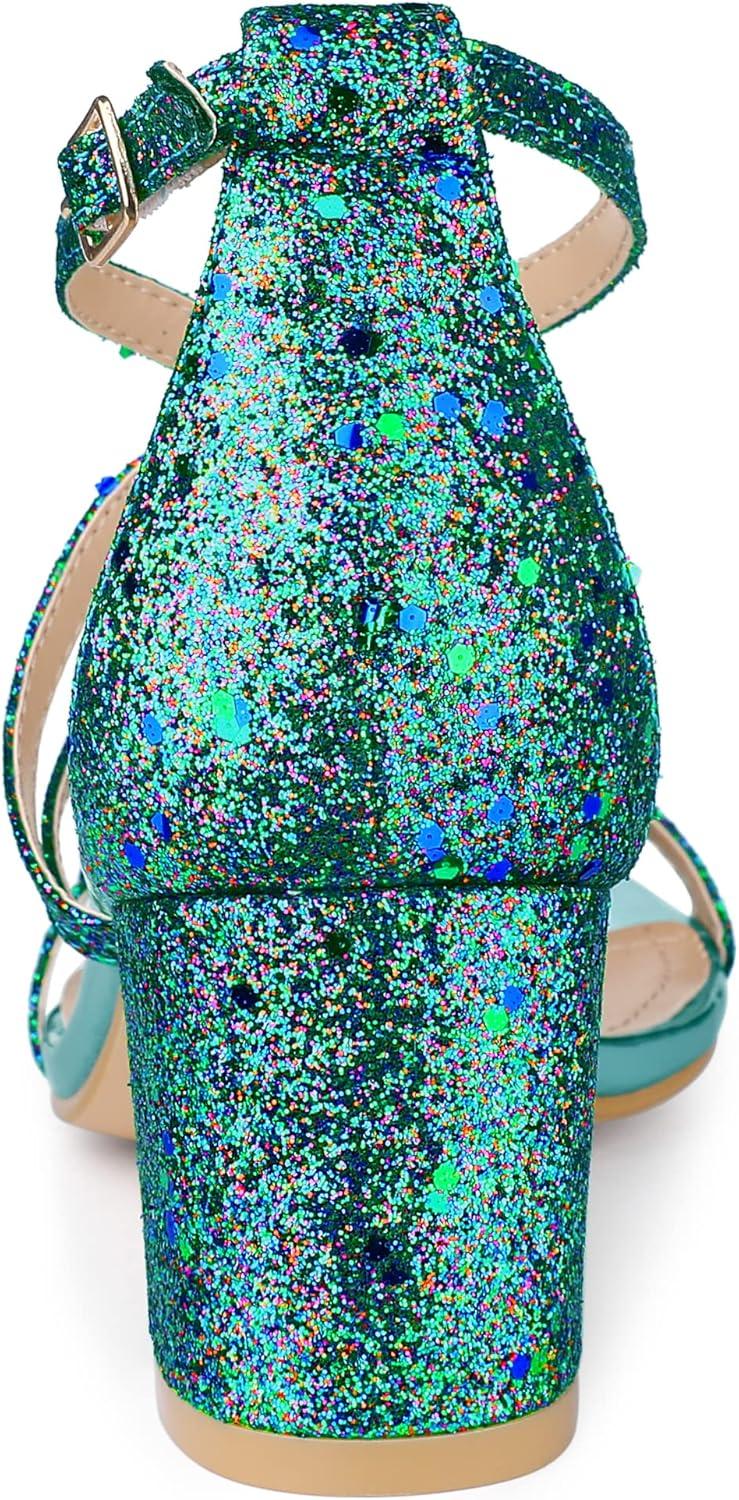 imageAllegra K Womens Glitter Crisscross Strap Chunky Heels SandalsGreen