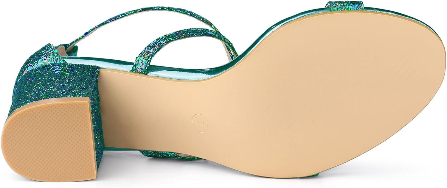 imageAllegra K Womens Glitter Crisscross Strap Chunky Heels SandalsGreen