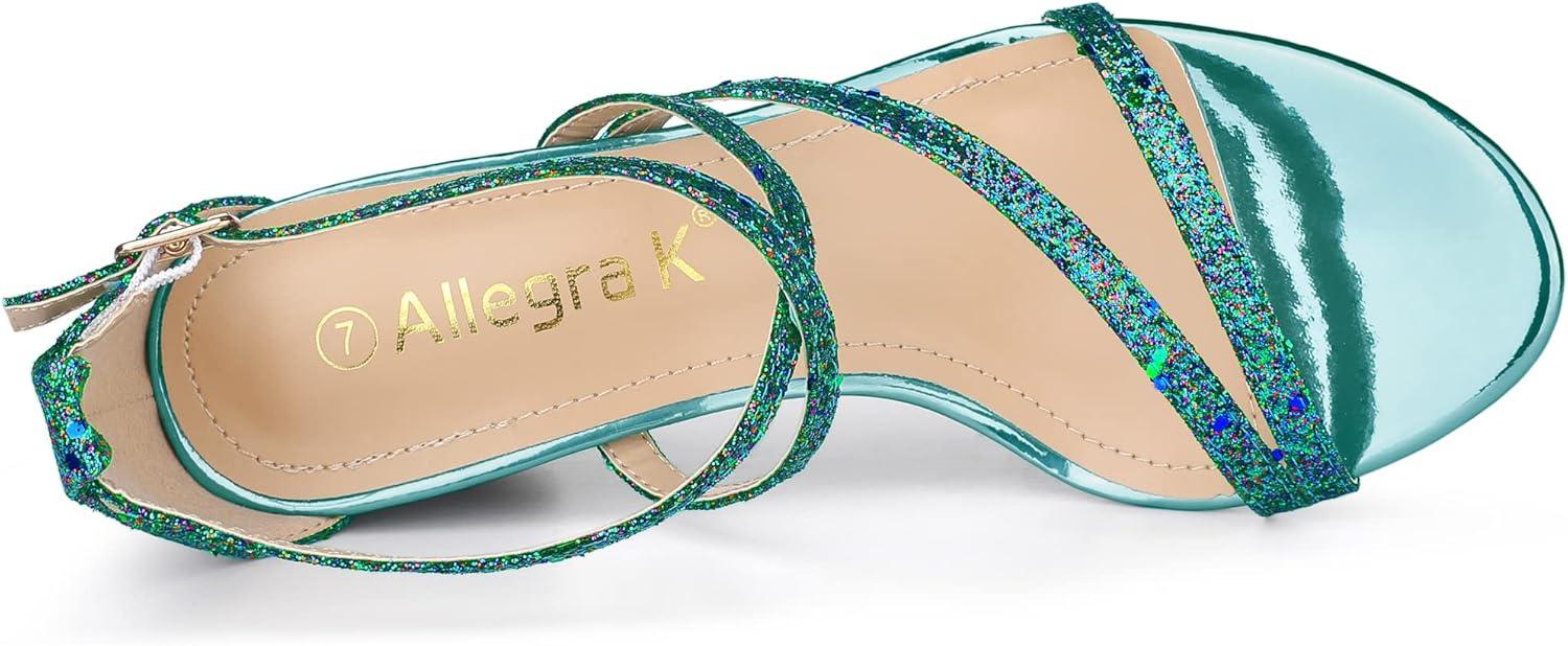 imageAllegra K Womens Glitter Crisscross Strap Chunky Heels SandalsGreen