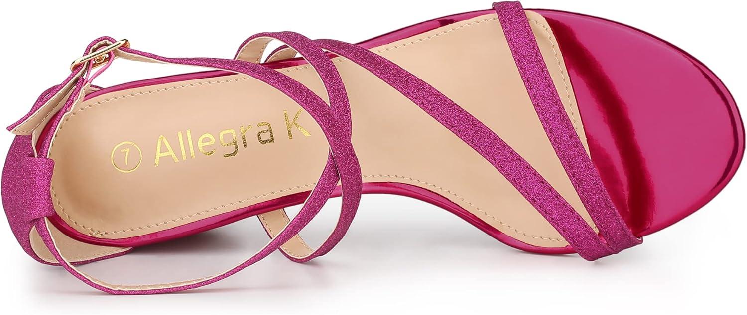 imageAllegra K Womens Glitter Crisscross Strap Chunky Heels SandalsHot Pink