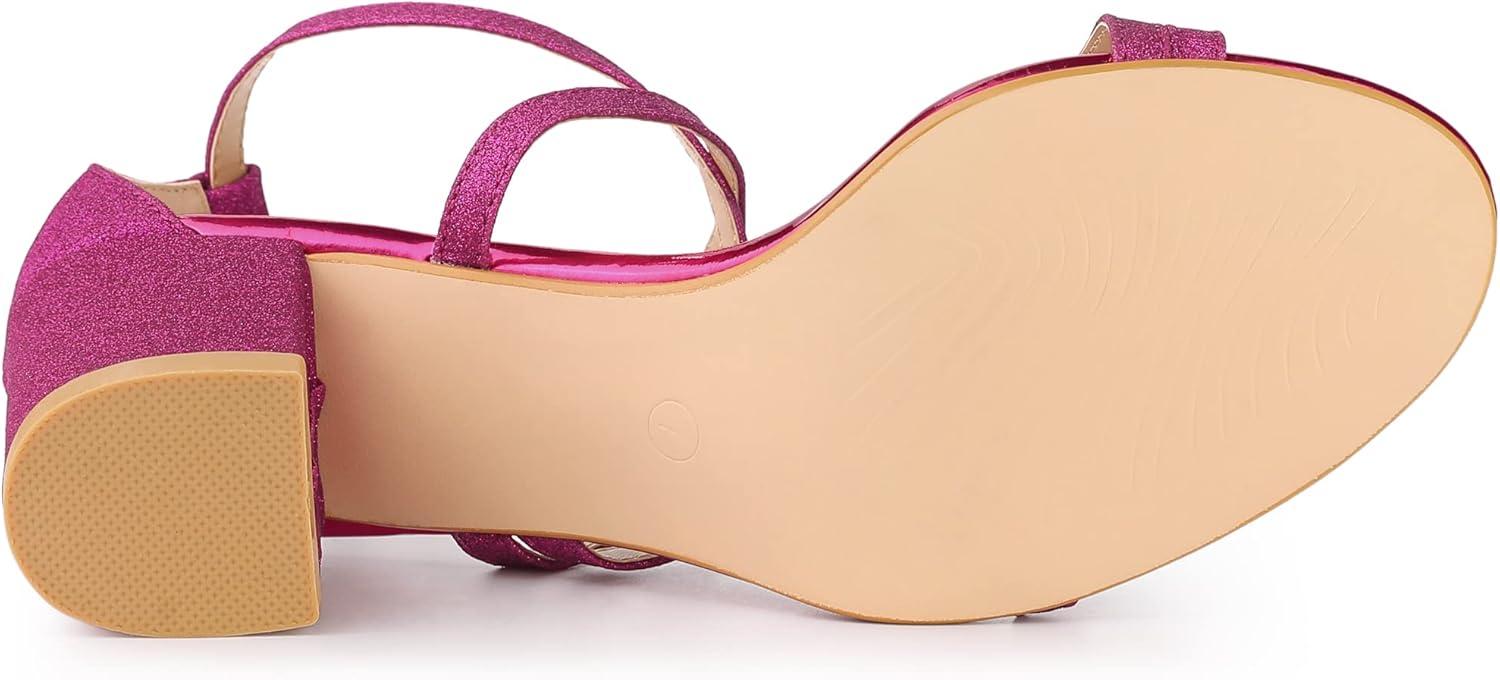 imageAllegra K Womens Glitter Crisscross Strap Chunky Heels SandalsHot Pink