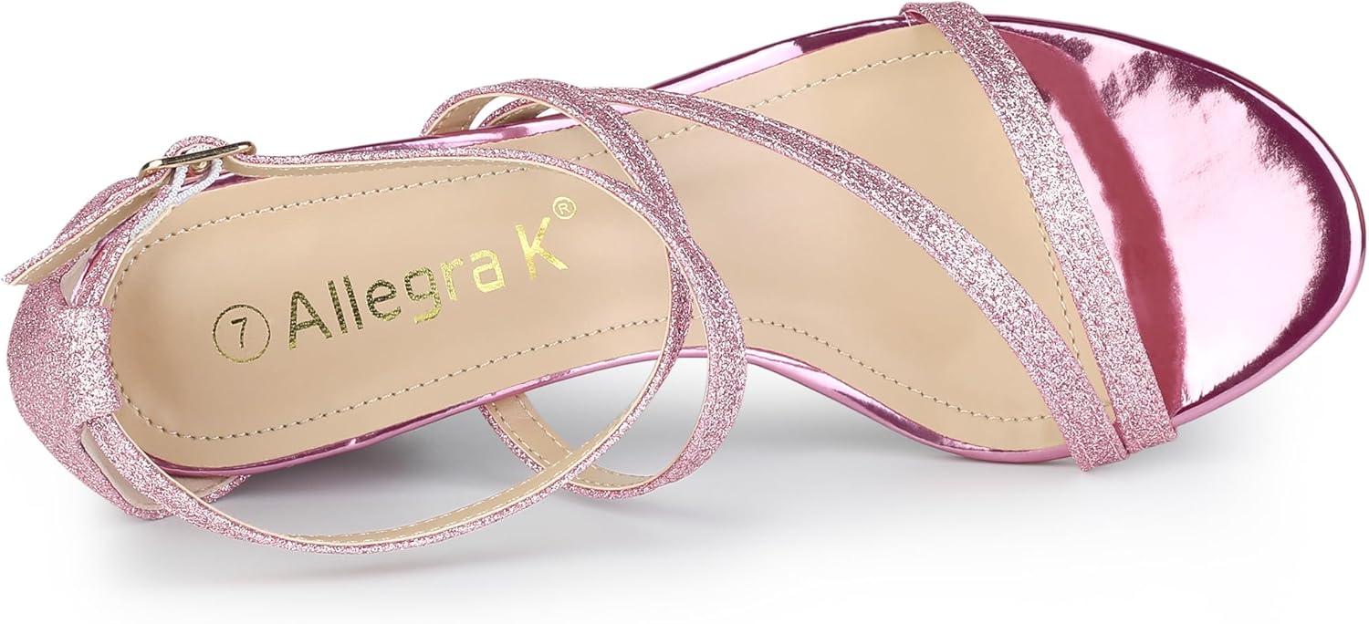 imageAllegra K Womens Glitter Crisscross Strap Chunky Heels SandalsPink