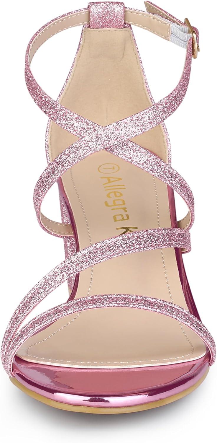 imageAllegra K Womens Glitter Crisscross Strap Chunky Heels SandalsPink