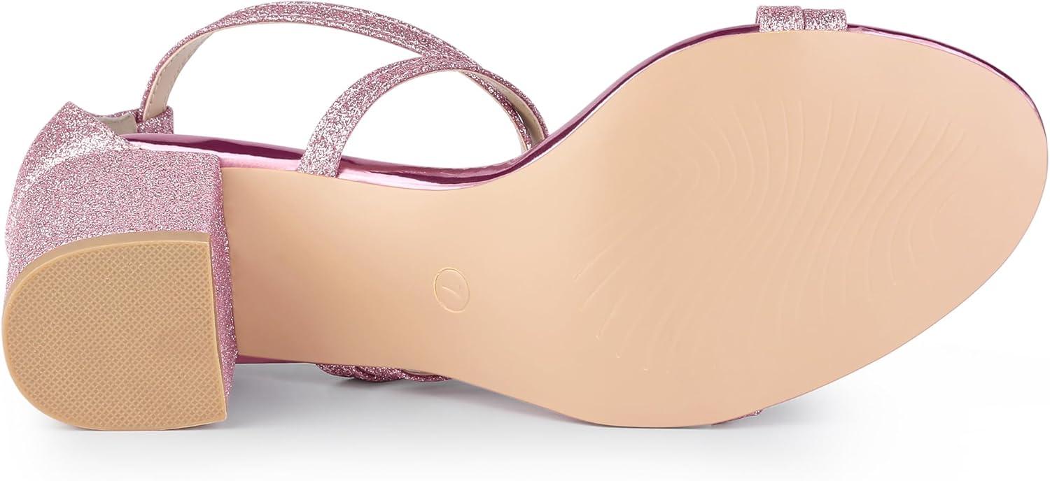 imageAllegra K Womens Glitter Crisscross Strap Chunky Heels SandalsPink