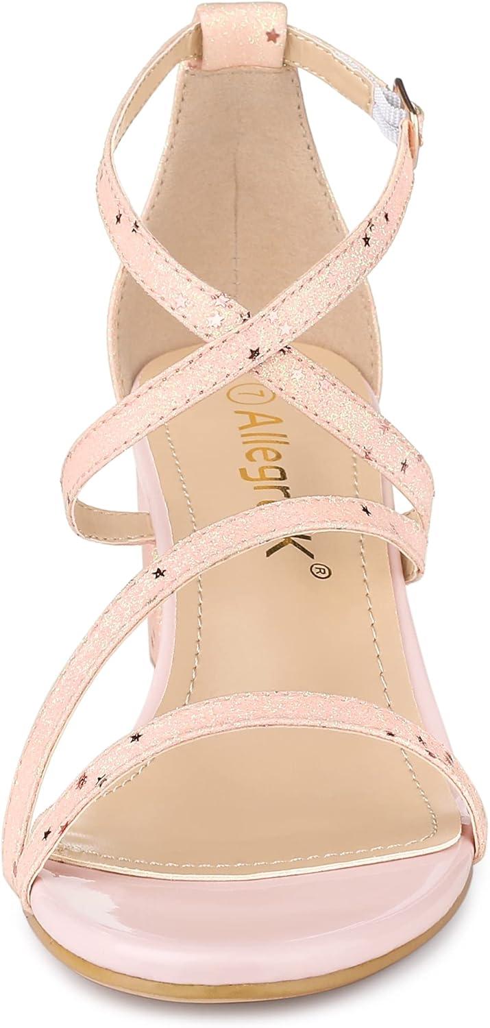 imageAllegra K Womens Glitter Crisscross Strap Chunky Heels SandalsPink Stars
