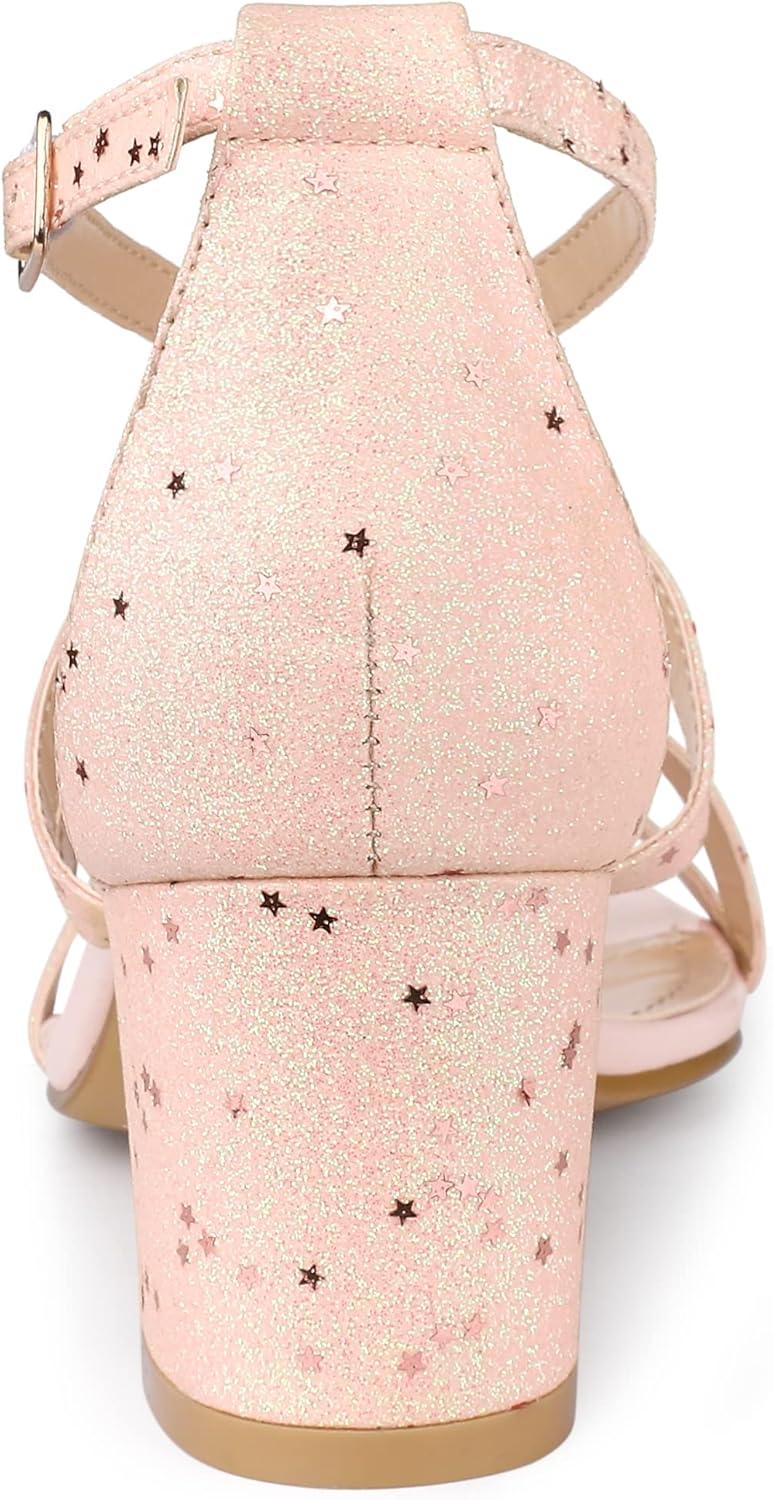 imageAllegra K Womens Glitter Crisscross Strap Chunky Heels SandalsPink Stars