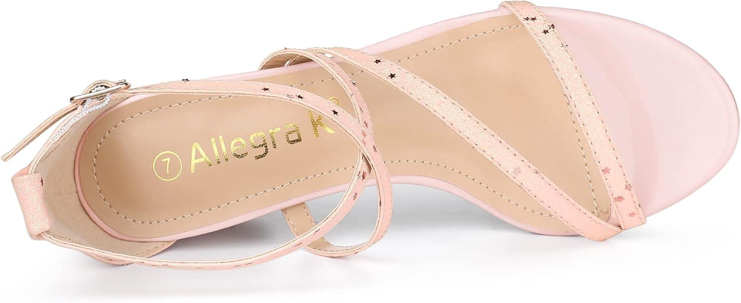 imageAllegra K Womens Glitter Crisscross Strap Chunky Heels SandalsPink Stars