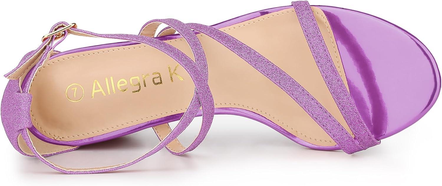 imageAllegra K Womens Glitter Crisscross Strap Chunky Heels SandalsPurple