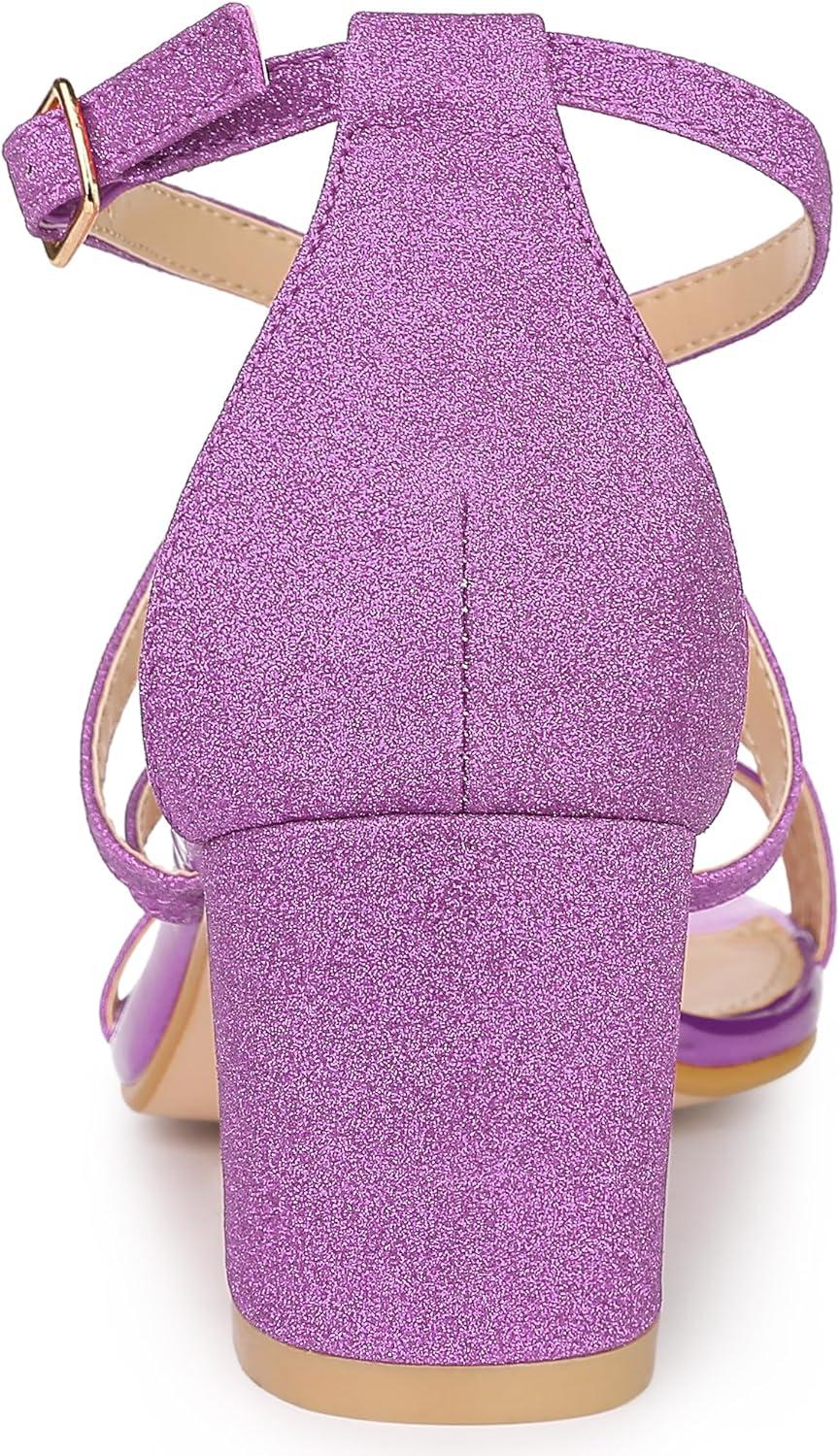 imageAllegra K Womens Glitter Crisscross Strap Chunky Heels SandalsPurple