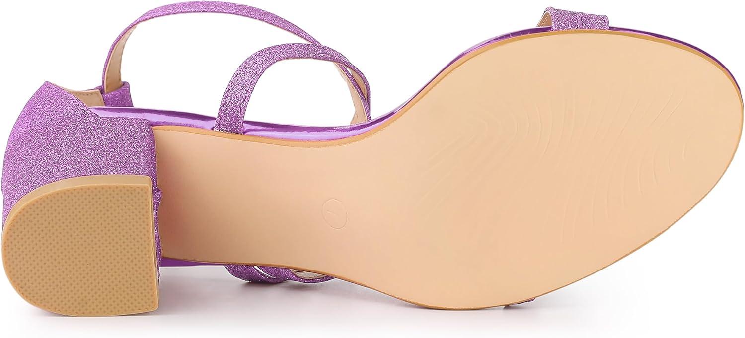 imageAllegra K Womens Glitter Crisscross Strap Chunky Heels SandalsPurple