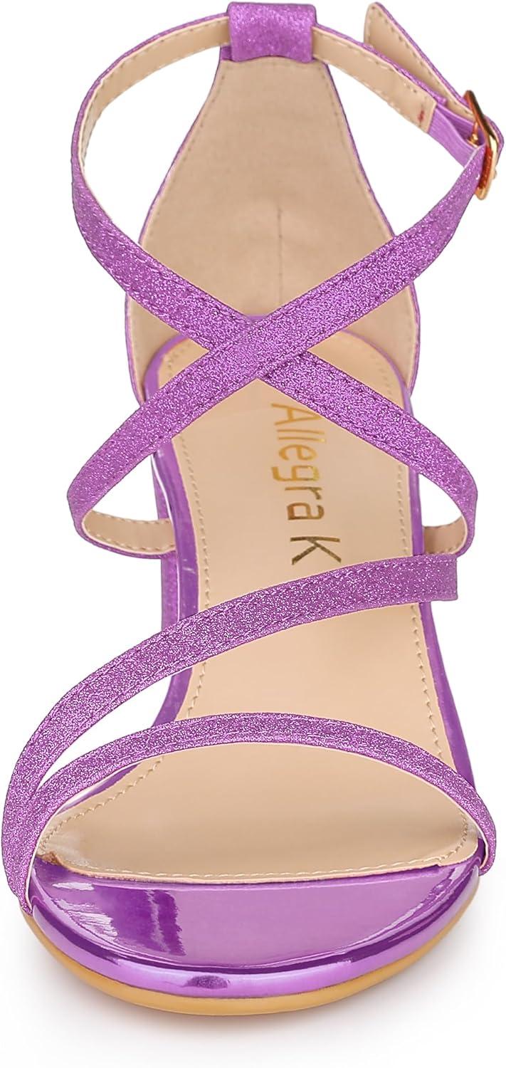 imageAllegra K Womens Glitter Crisscross Strap Chunky Heels SandalsPurple