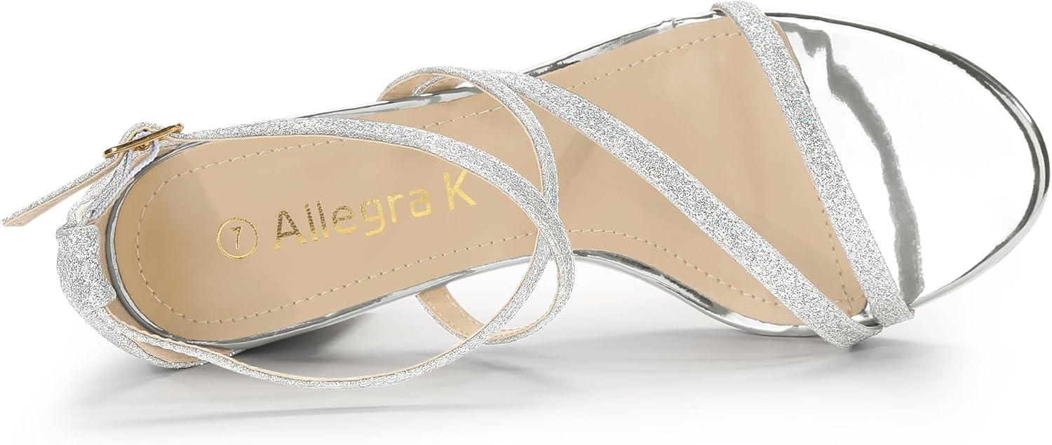 imageAllegra K Womens Glitter Crisscross Strap Chunky Heels SandalsSilver