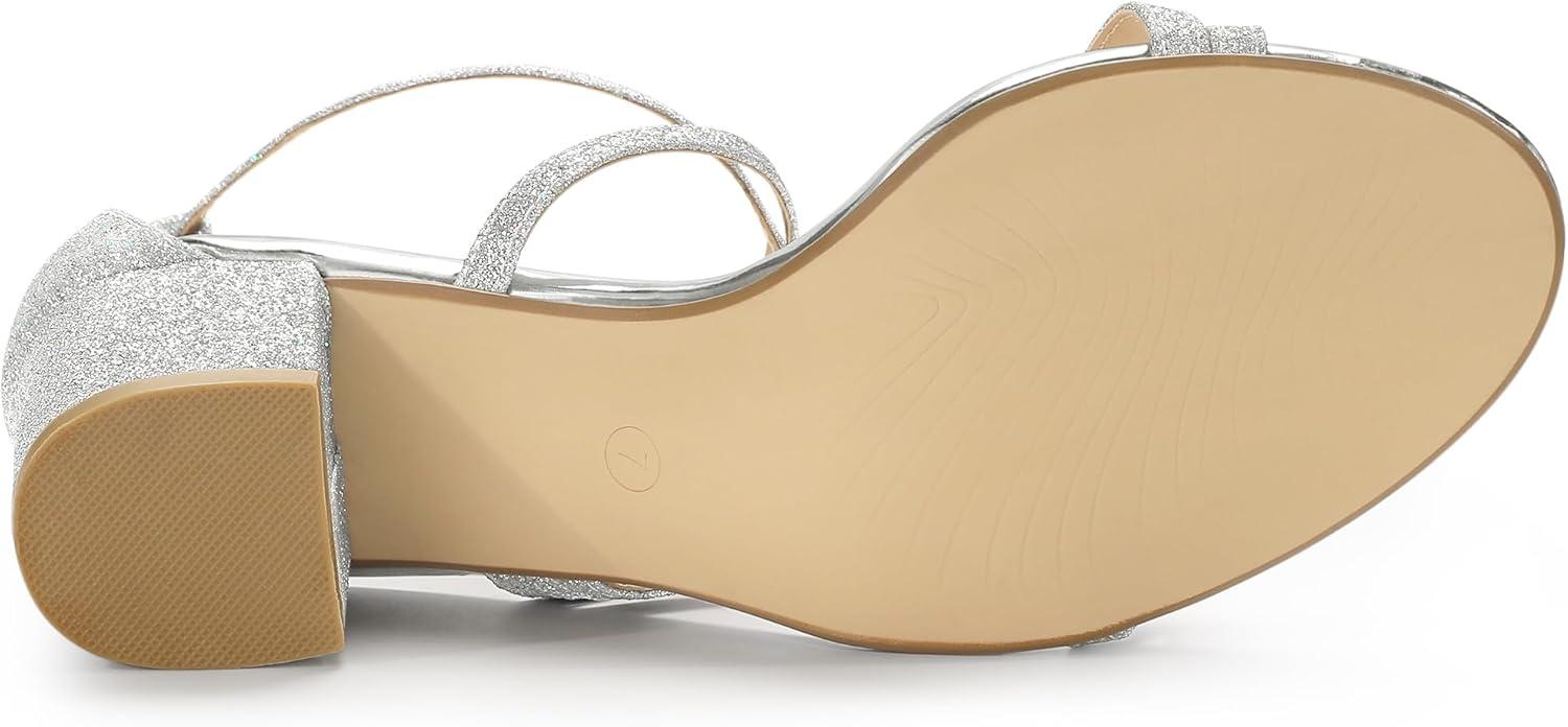 imageAllegra K Womens Glitter Crisscross Strap Chunky Heels SandalsSilver