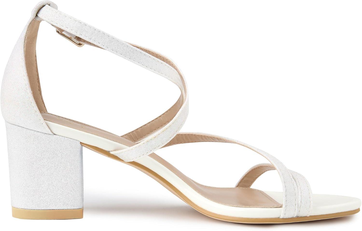 imageAllegra K Womens Glitter Crisscross Strap Chunky Heels SandalsWhite