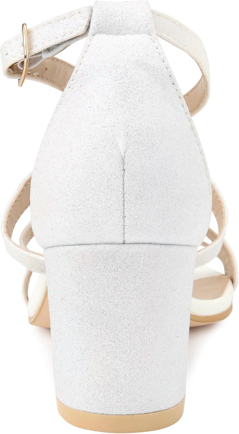 imageAllegra K Womens Glitter Crisscross Strap Chunky Heels SandalsWhite
