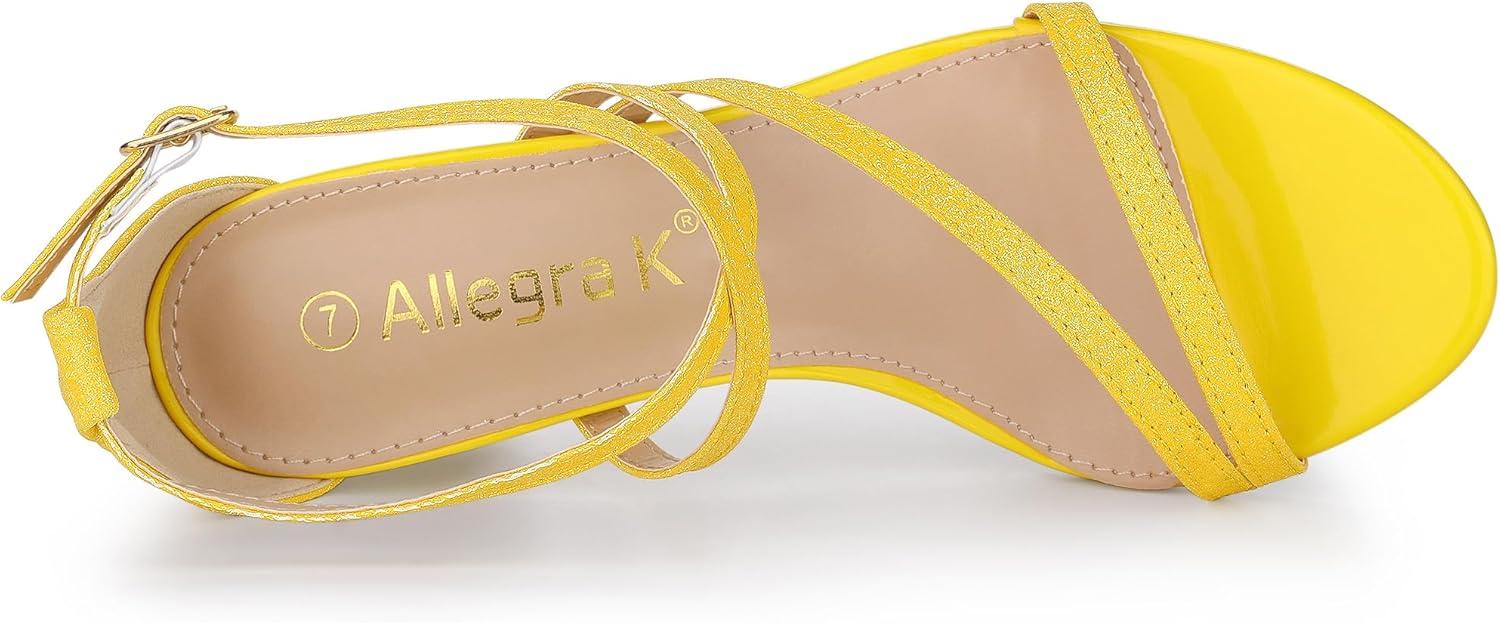 imageAllegra K Womens Glitter Crisscross Strap Chunky Heels SandalsYellow
