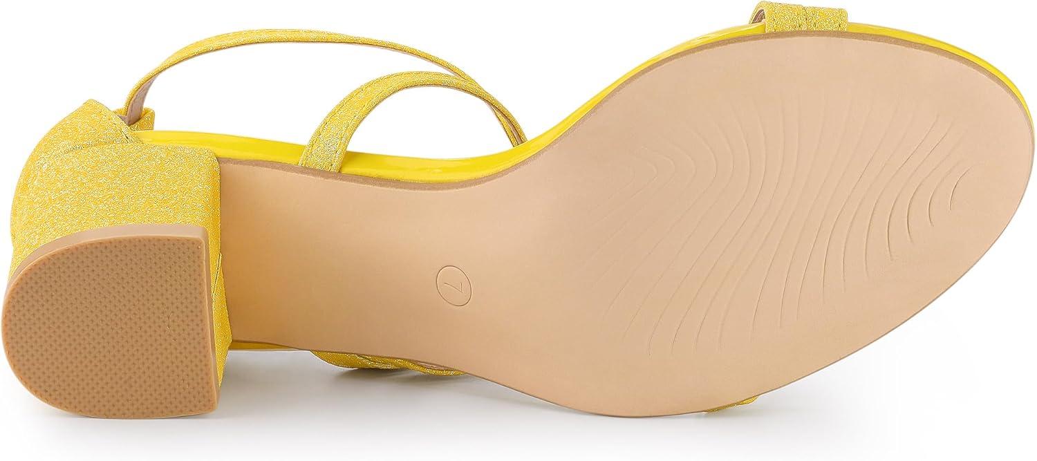 imageAllegra K Womens Glitter Crisscross Strap Chunky Heels SandalsYellow