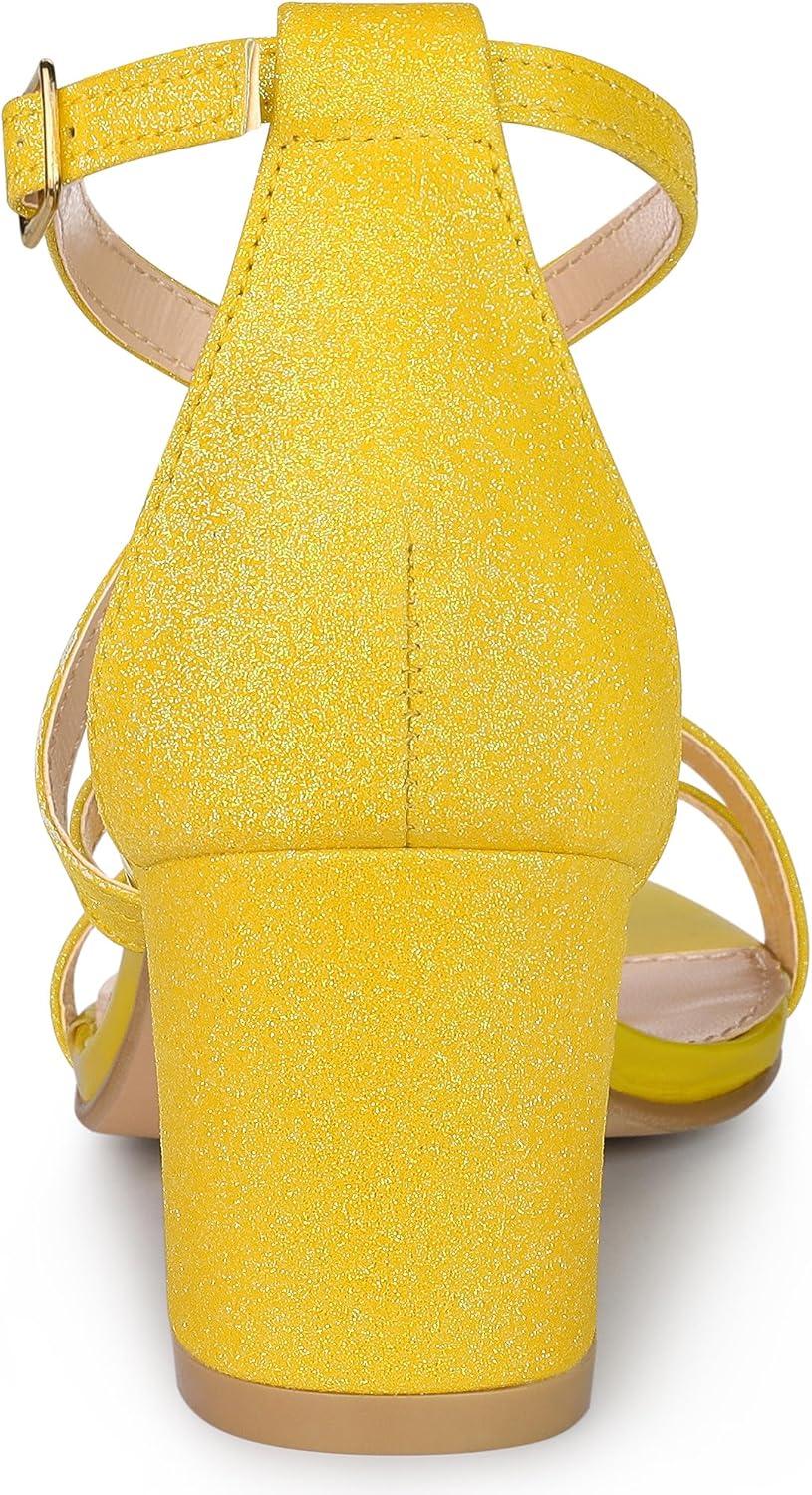 imageAllegra K Womens Glitter Crisscross Strap Chunky Heels SandalsYellow
