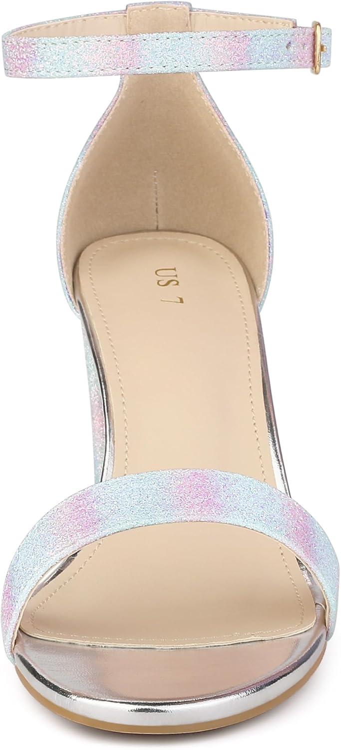 imageAllegra K Womens Gradient Glitter Heels Chunky Heels SandalsBlue Pink