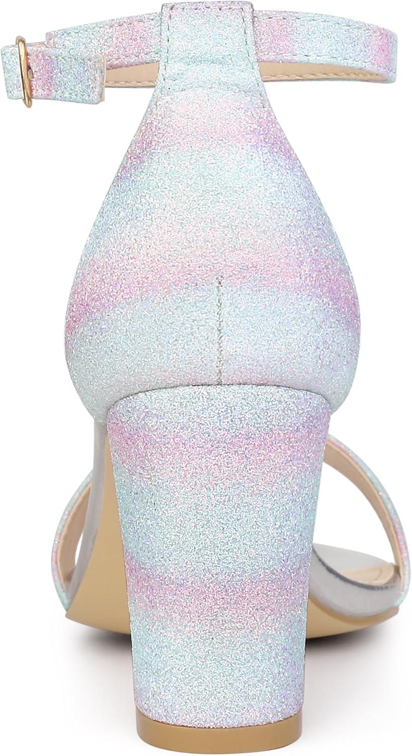 imageAllegra K Womens Gradient Glitter Heels Chunky Heels SandalsBlue Pink