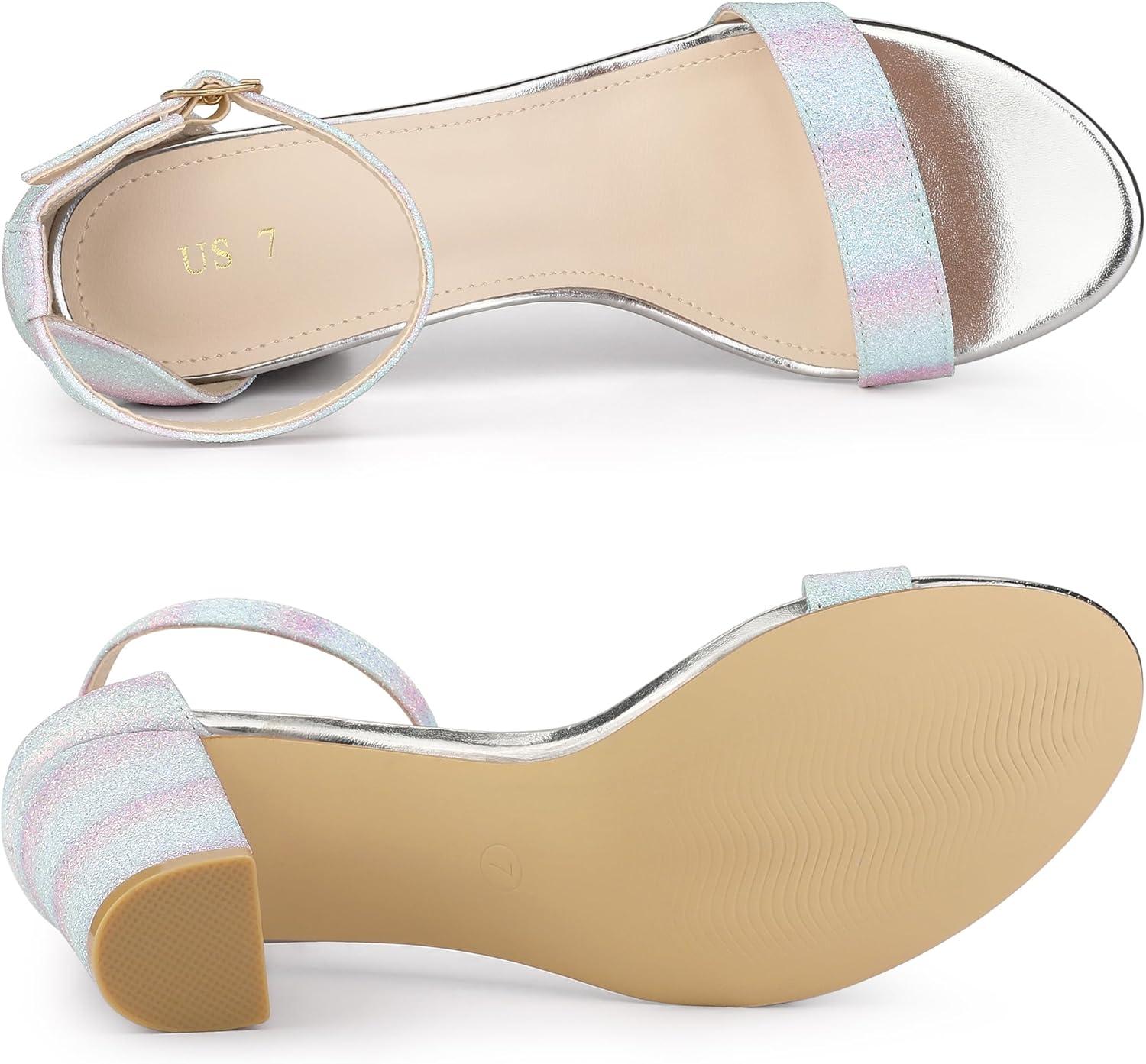 imageAllegra K Womens Gradient Glitter Heels Chunky Heels SandalsBlue Pink