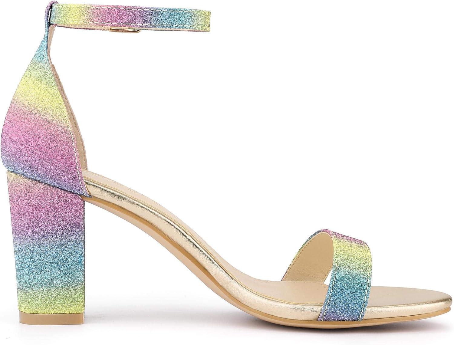 imageAllegra K Womens Gradient Glitter Heels Chunky Heels SandalsColorful