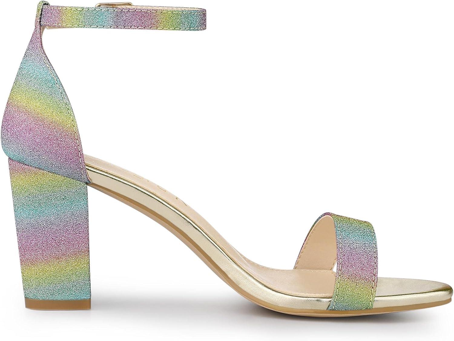 imageAllegra K Womens Gradient Glitter Heels Chunky Heels SandalsColorful