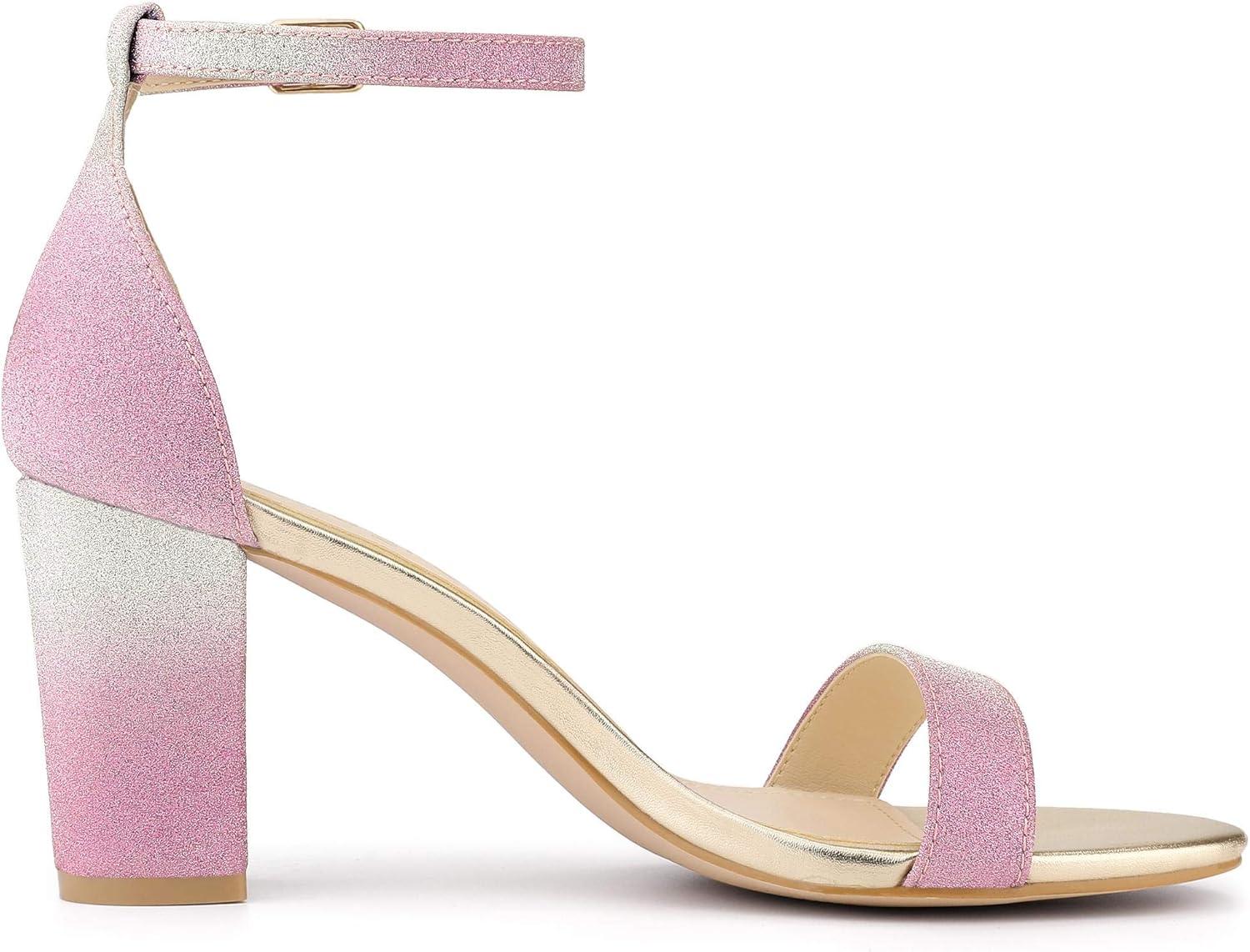 imageAllegra K Womens Gradient Glitter Heels Chunky Heels SandalsPink