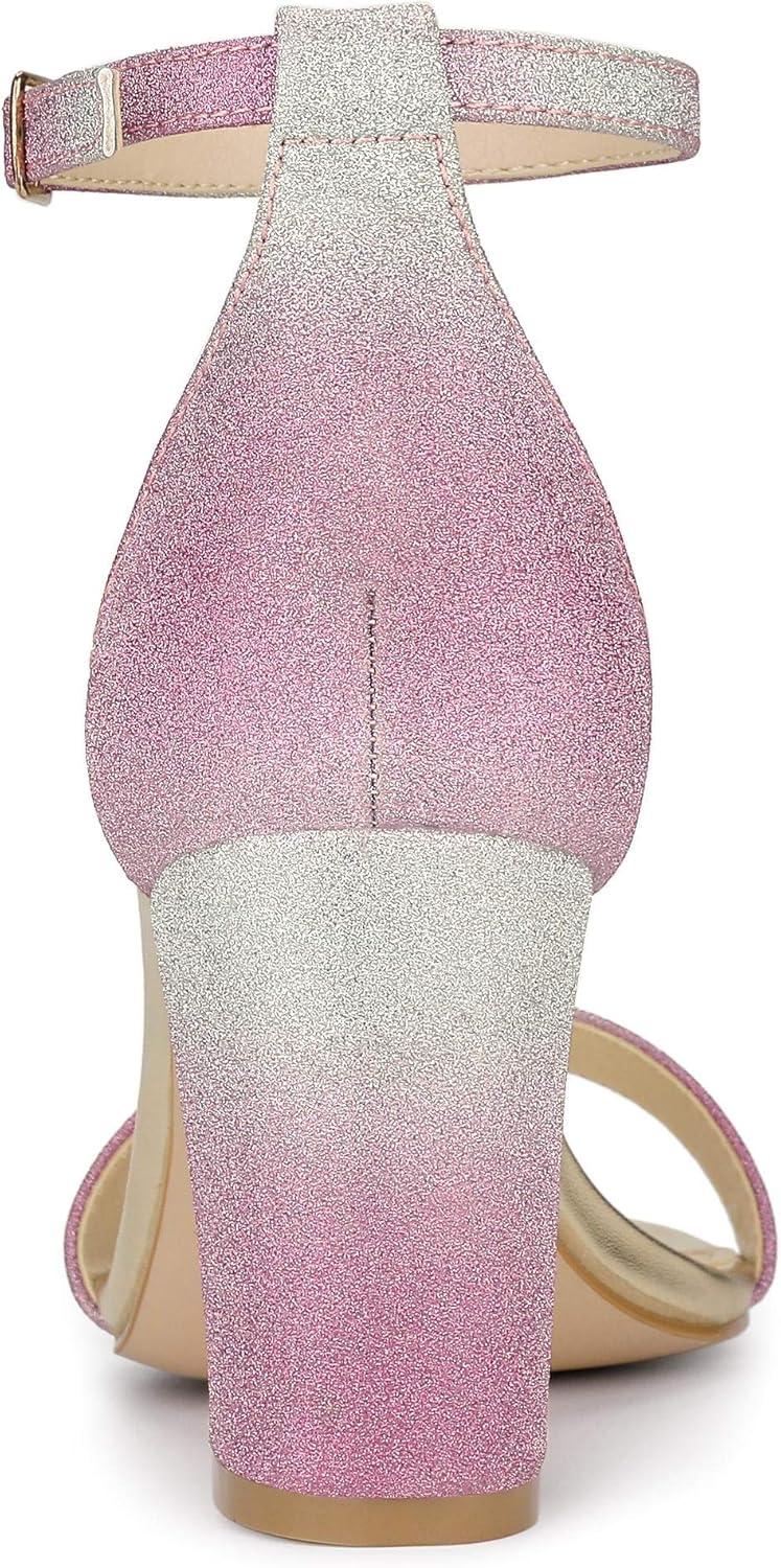 imageAllegra K Womens Gradient Glitter Heels Chunky Heels SandalsPink
