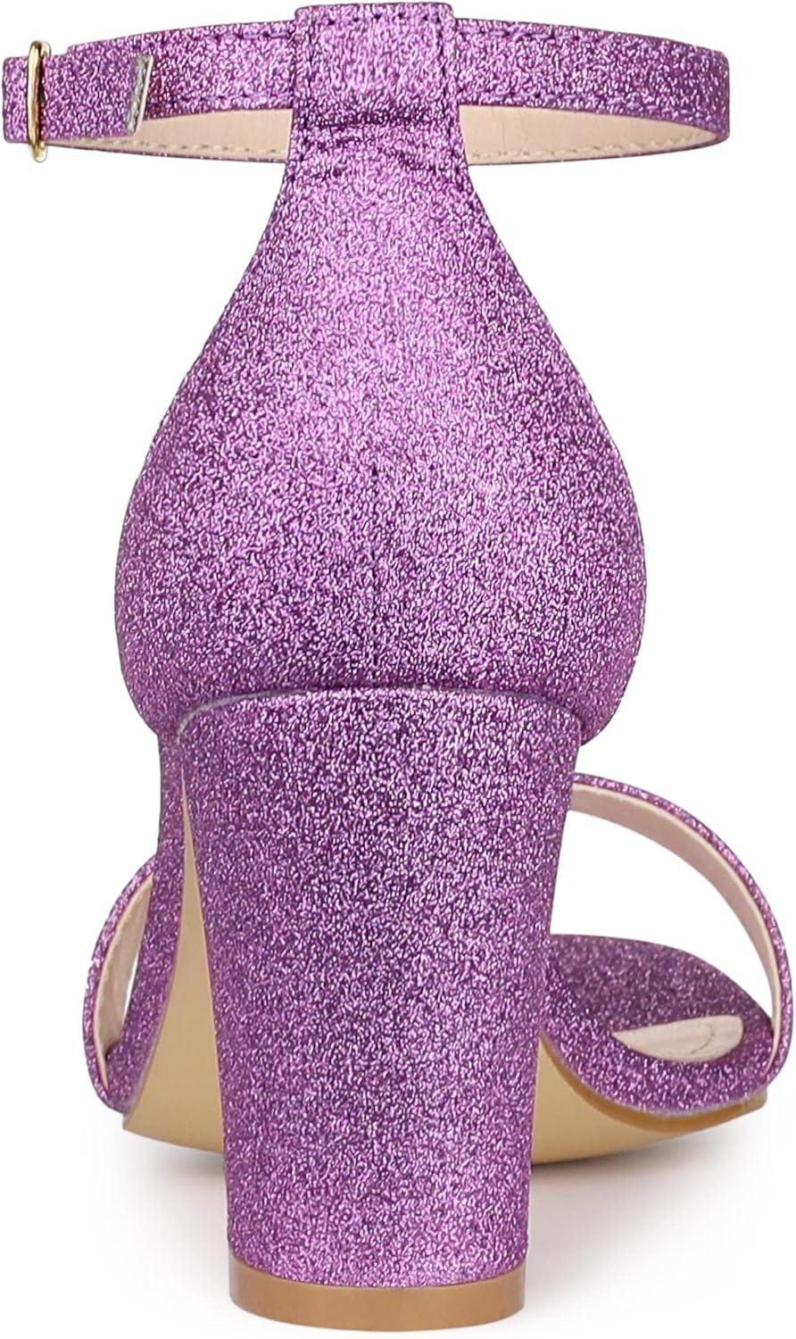 imageAllegra K Womens Gradient Glitter Heels Chunky Heels SandalsPurple