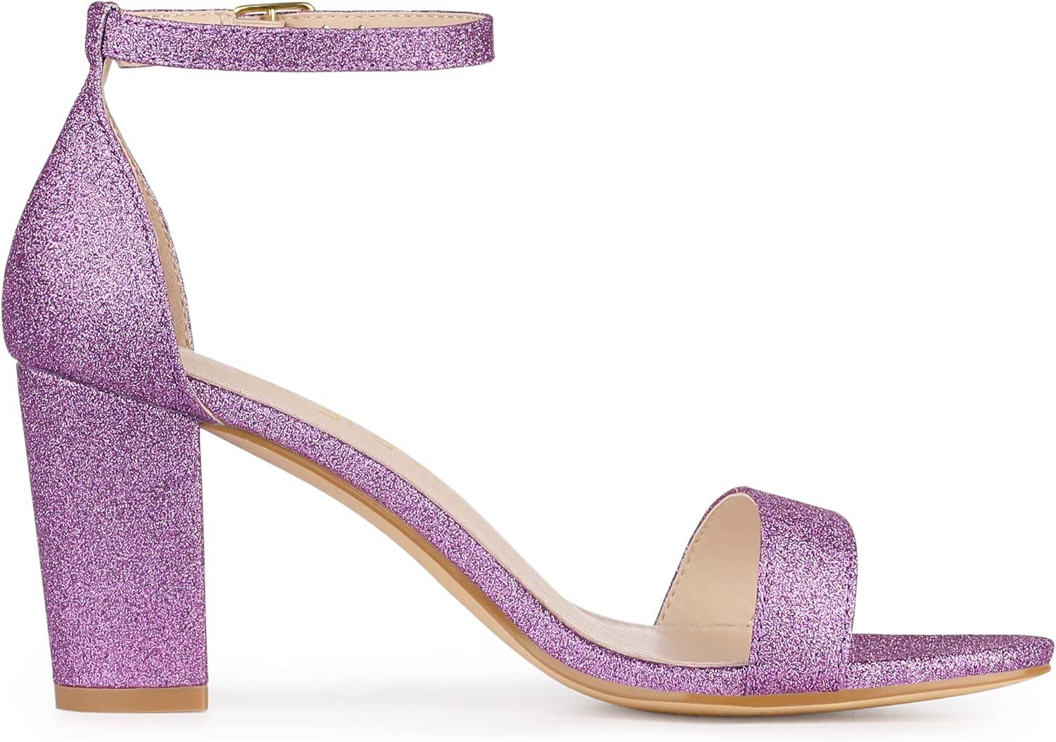 imageAllegra K Womens Gradient Glitter Heels Chunky Heels SandalsPurple