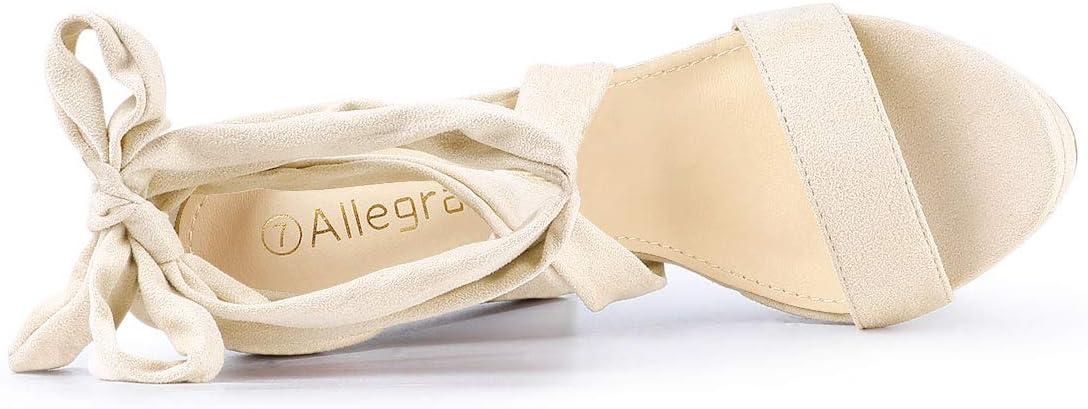 imageAllegra K Womens Lace Up Platform Block Heel SandalsBeige
