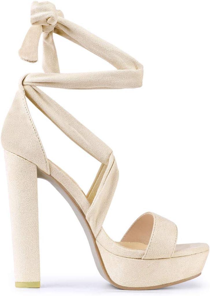 imageAllegra K Womens Lace Up Platform Block Heel SandalsBeige