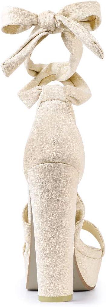 imageAllegra K Womens Lace Up Platform Block Heel SandalsBeige