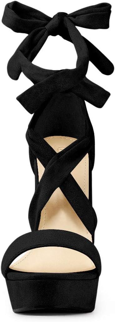 imageAllegra K Womens Lace Up Platform Block Heel SandalsBlack