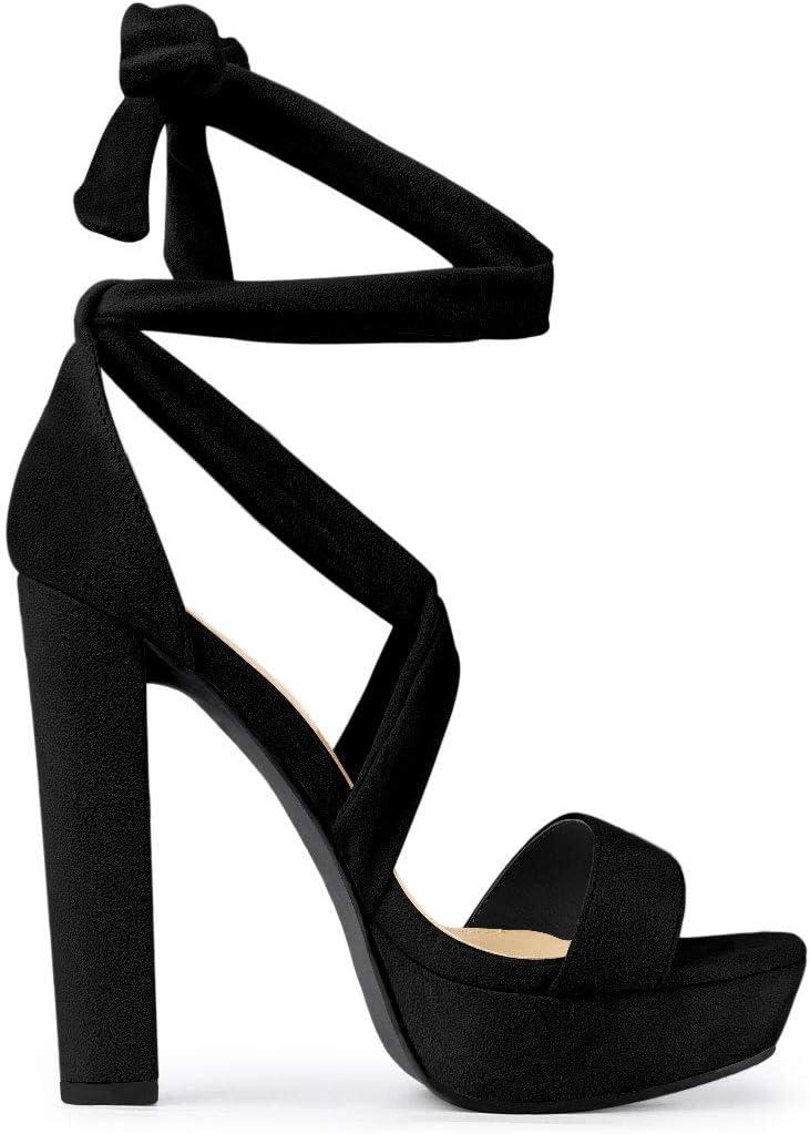 imageAllegra K Womens Lace Up Platform Block Heel SandalsBlack