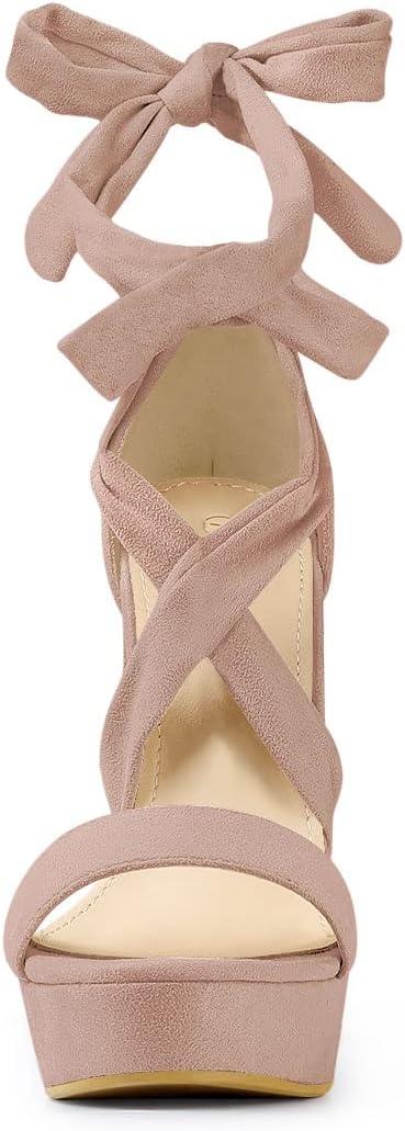 imageAllegra K Womens Lace Up Platform Block Heel SandalsDust Pink