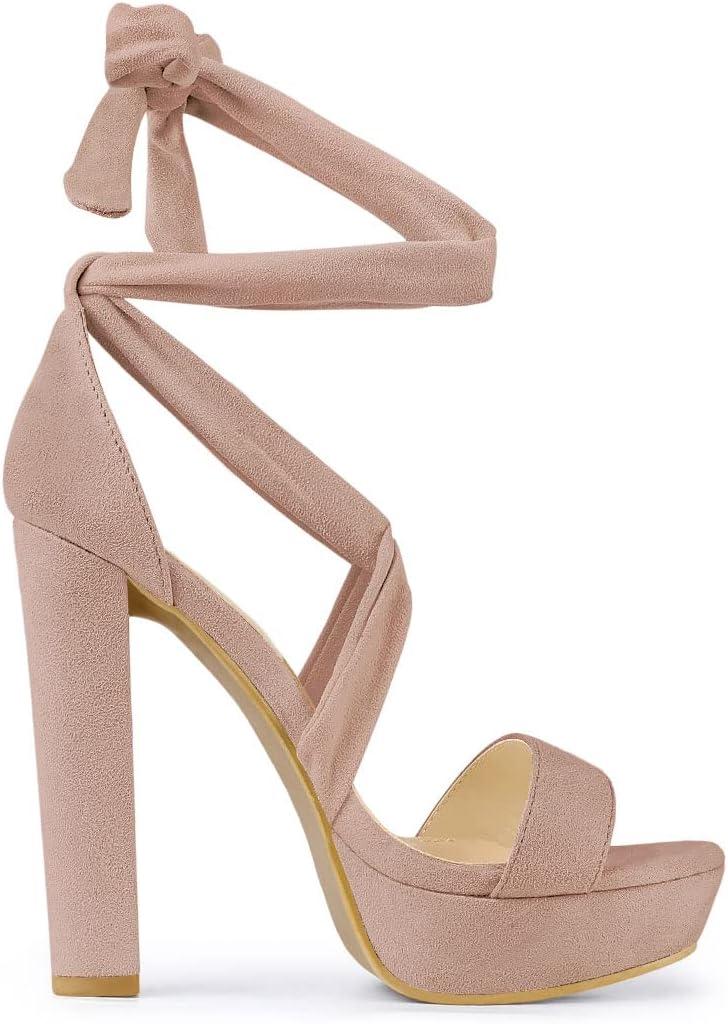 imageAllegra K Womens Lace Up Platform Block Heel SandalsDust Pink