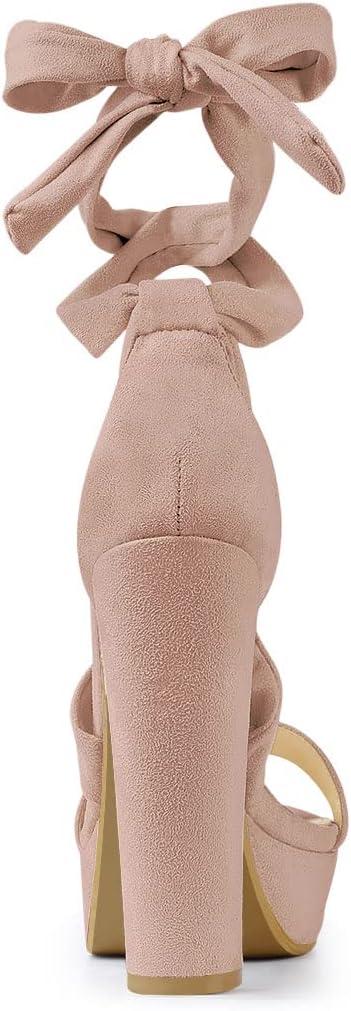 imageAllegra K Womens Lace Up Platform Block Heel SandalsDust Pink
