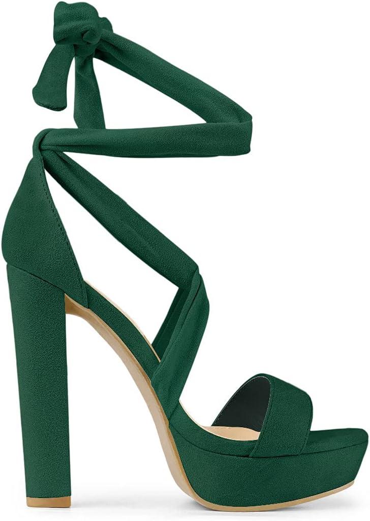 imageAllegra K Womens Lace Up Platform Block Heel SandalsEmerald Green