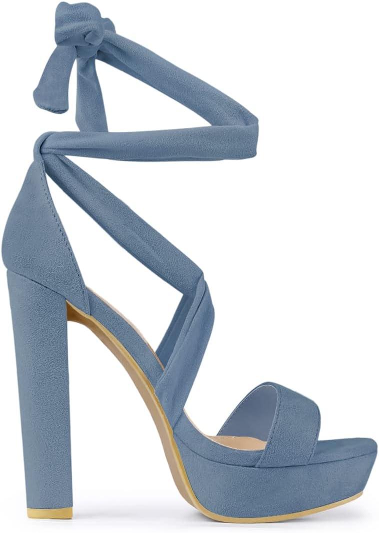 imageAllegra K Womens Lace Up Platform Block Heel SandalsHaze Blue
