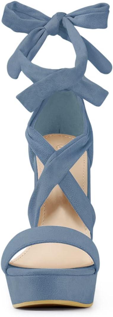 imageAllegra K Womens Lace Up Platform Block Heel SandalsHaze Blue