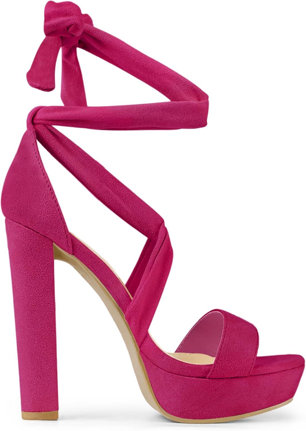 imageAllegra K Womens Lace Up Platform Block Heel SandalsHot Pink