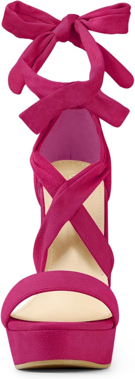 imageAllegra K Womens Lace Up Platform Block Heel SandalsHot Pink