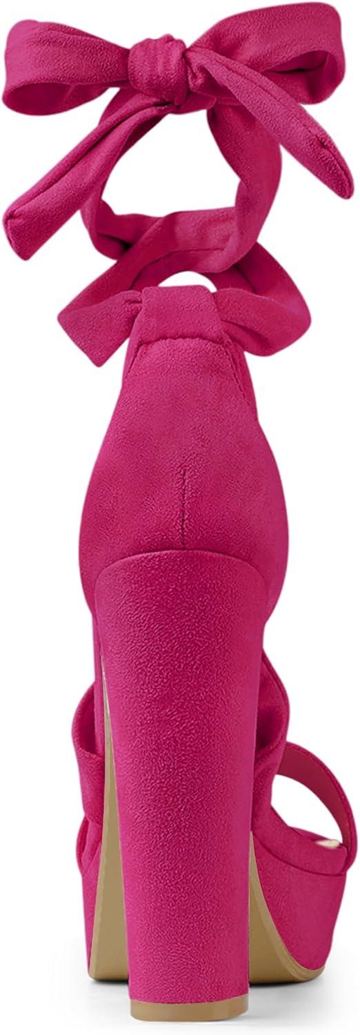 imageAllegra K Womens Lace Up Platform Block Heel SandalsHot Pink
