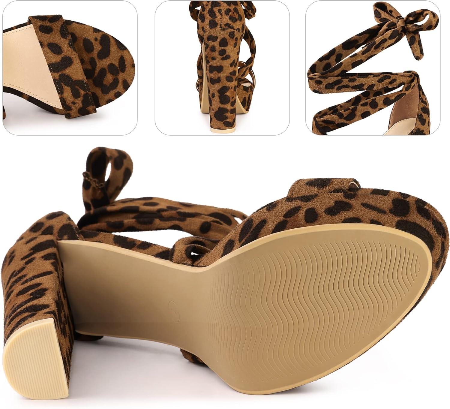 imageAllegra K Womens Lace Up Platform Block Heel SandalsLeopard