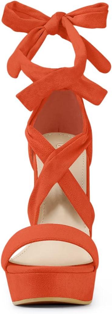 imageAllegra K Womens Lace Up Platform Block Heel SandalsOrange