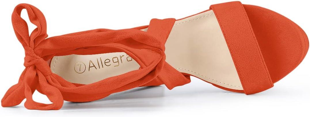 imageAllegra K Womens Lace Up Platform Block Heel SandalsOrange