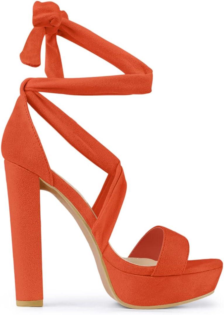 imageAllegra K Womens Lace Up Platform Block Heel SandalsOrange