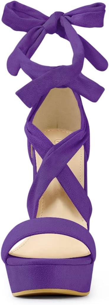 imageAllegra K Womens Lace Up Platform Block Heel SandalsPurple